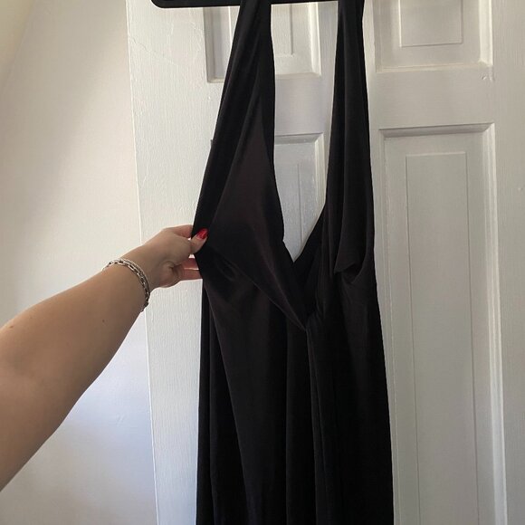 Norma Kamali Tie Front Halter Dress M Black Midi - Picture 4 of 5